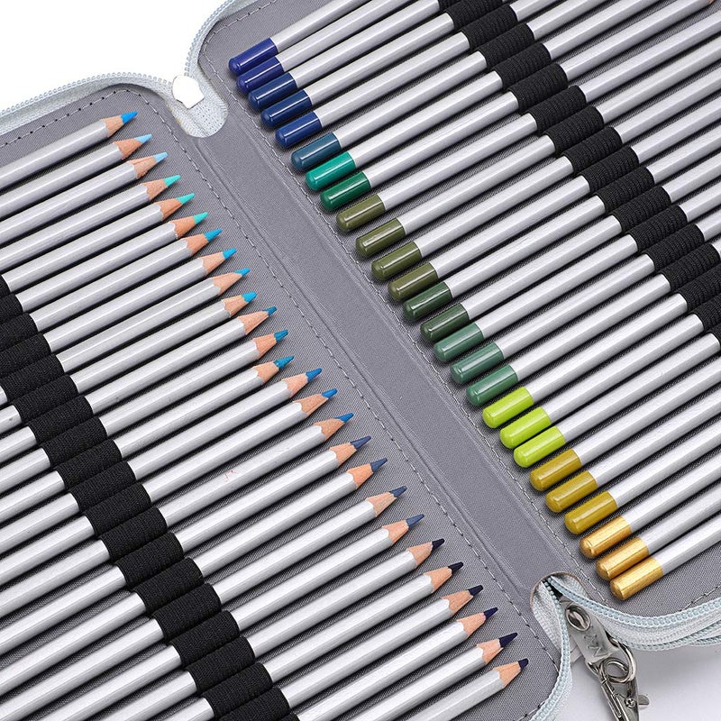 BTSKY 200 Slots Colored Pencil Organizer - Deluxe PU Leather Pencil Case Holder With Removal Handle Strap Pencil Box Large for Colored Pencils Watercolor Pencils White Marble - Image 5